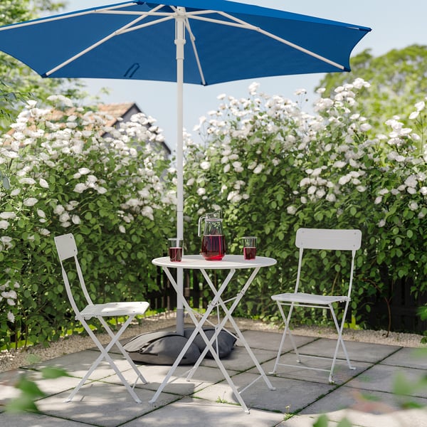 HÖGÖN / IGGÖN parasol with base, dark blue/dark grey, 270 cm