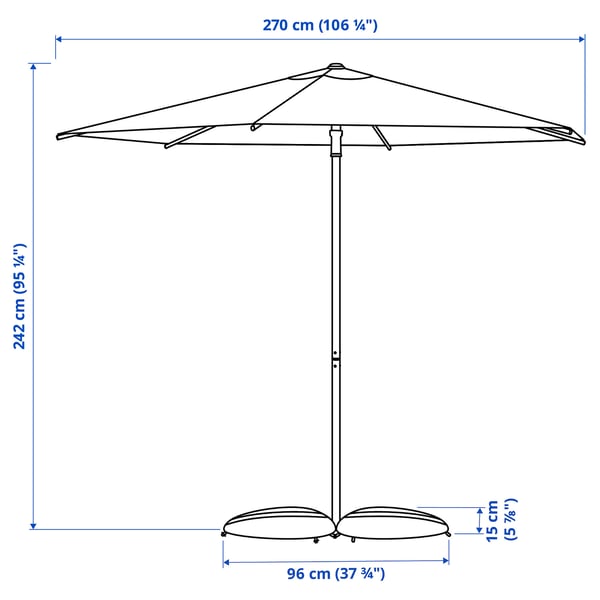 HÖGÖN / IGGÖN parasol with base, dark blue/dark grey, 270 cm