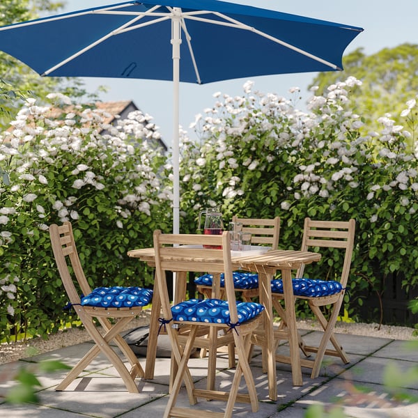 HÖGÖN / IGGÖN parasol with base, dark blue/dark grey, 270 cm