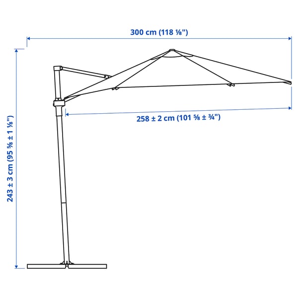HÖGÖN parasol, hanging, grey, 270 cm