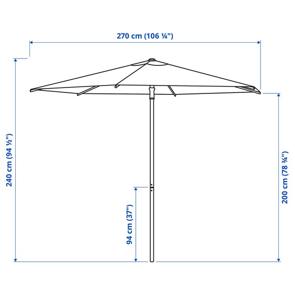 HÖGÖN - Parasol with base, white/Grytö dark grey, 270 cm