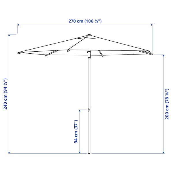 HÖGÖN - Parasol with base, light grey/Huvön grey, 270 cm