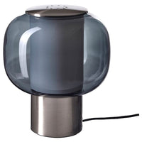 HÖGVIND table lamp, nickel-plated/grey glass, 22 cm