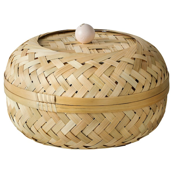 HÖKRUBBA - Basket with lid, bamboo, 25 cm