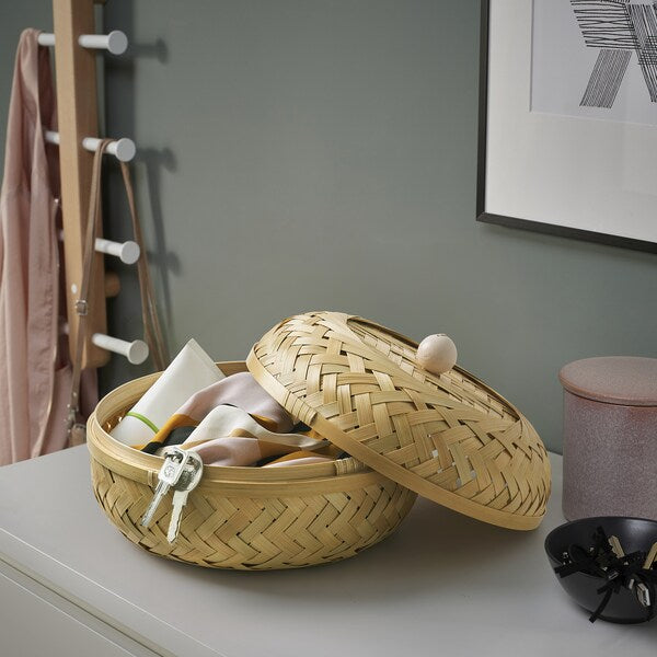 HÖKRUBBA - Basket with lid, bamboo, 25 cm