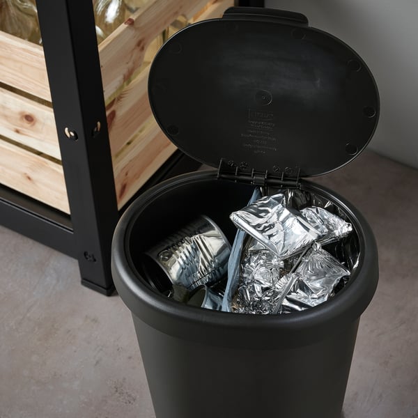HÖLASS - HÖLASS Bin with lid, black, 8 l