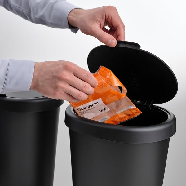 HÖLASS bin with lid, black, 8 l