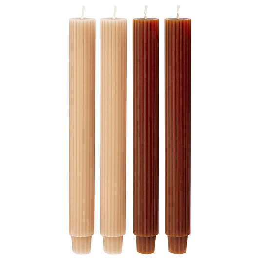 HÖSTAGILLE unscented chandelier candle, brown-orange/beige, 25 cm, 4 pack