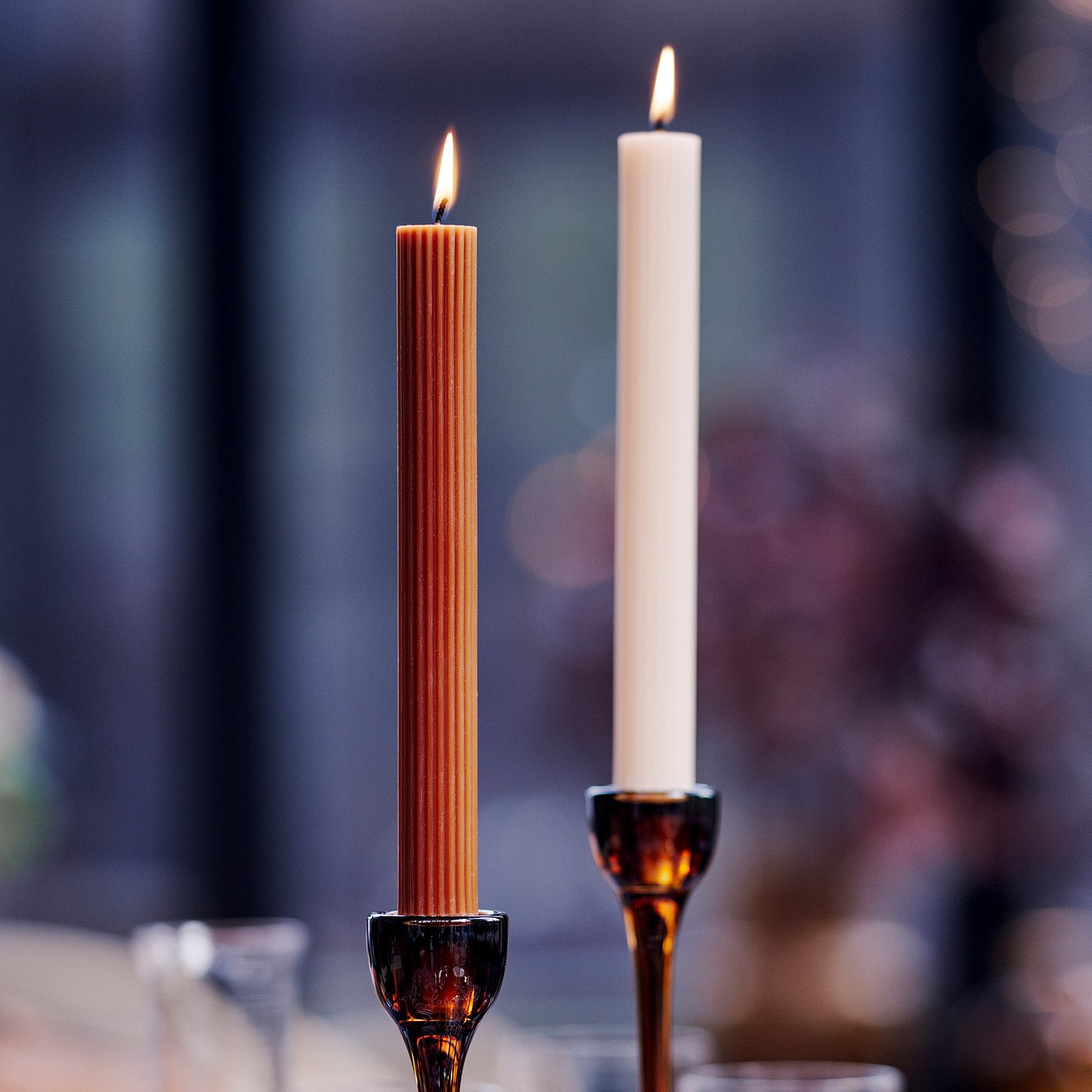 HÖSTAGILLE unscented chandelier candle, brown-orange/beige, 25 cm, 4 pack