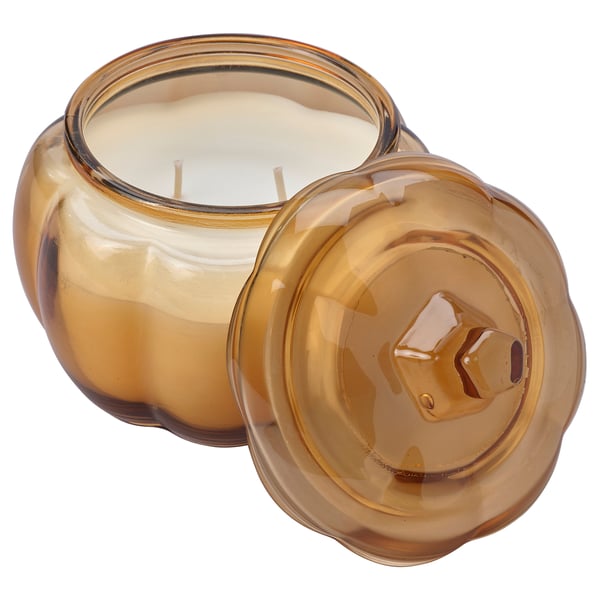 HÖSTAGILLE 2 stopp glass scented candle, Spiced Pumpkin/Brown, 40 h - IKEA United Kingdom