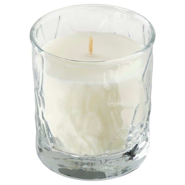 HÖSTAGILLE scented candle in glass, Pear clear glass, 35 h