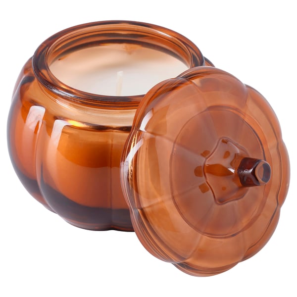 HÖSTAGILLE scented candle in glass, Spiced pumpkin/brown, 20 hr