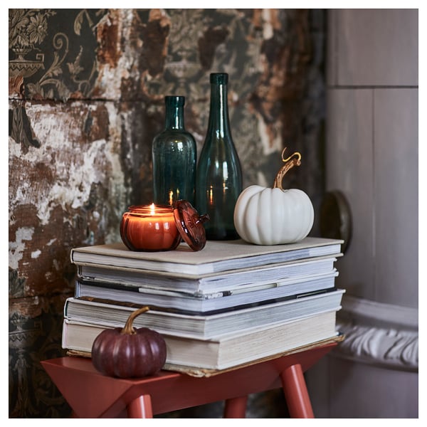 HÖSTAGILLE scented candle in glass, Spiced pumpkin/brown, 20 hr