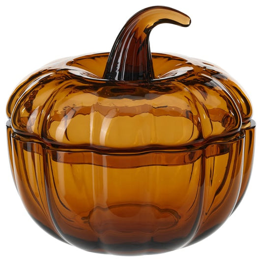HÖSTAGILLE decorative bowl with lid, amber, 19 cm