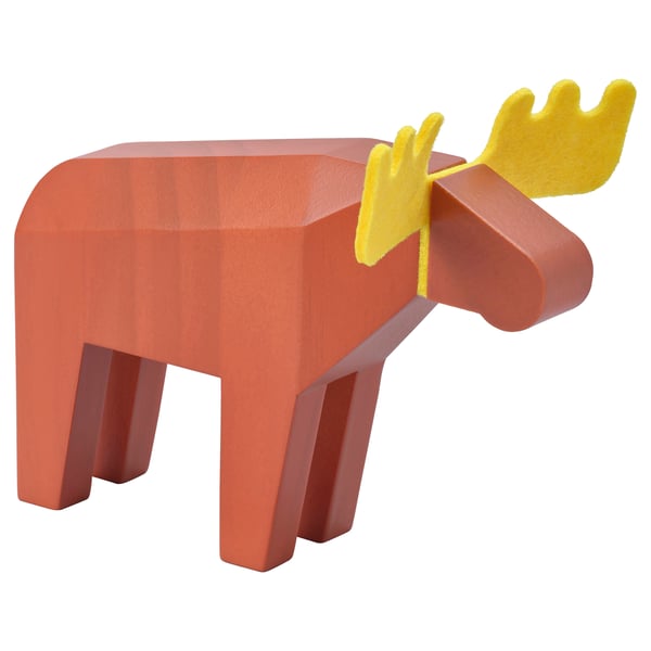 HÖSTAGILLE decoration, moose, orange/beige-yellow, 13 cm