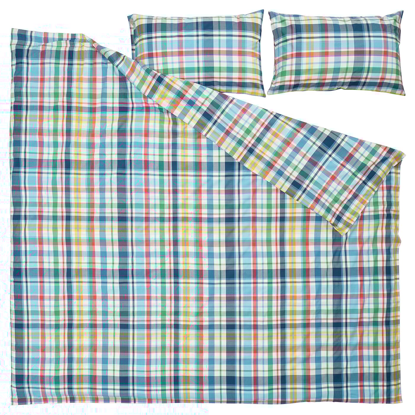 HÖSTGENTIANA duvet cover and 2 pillowcases, multicolour/check, 220x240 cm
