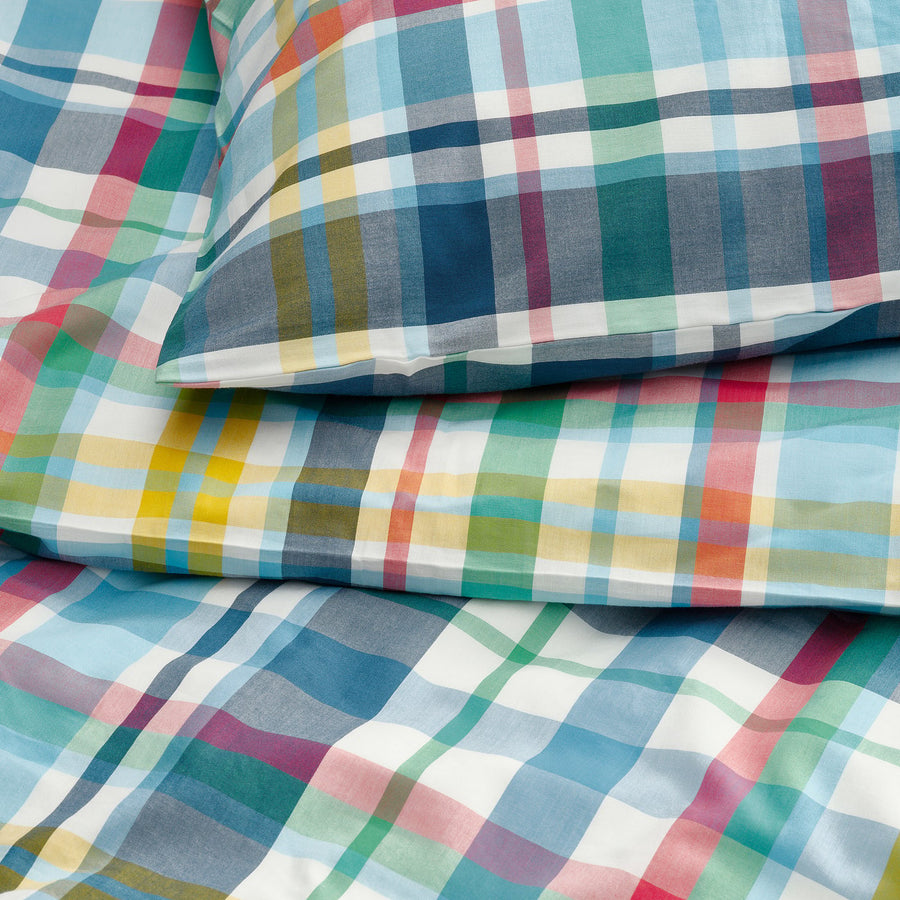 HÖSTGENTIANA duvet cover and 2 pillowcases, multicolour/check, 240x220/50x80 cm