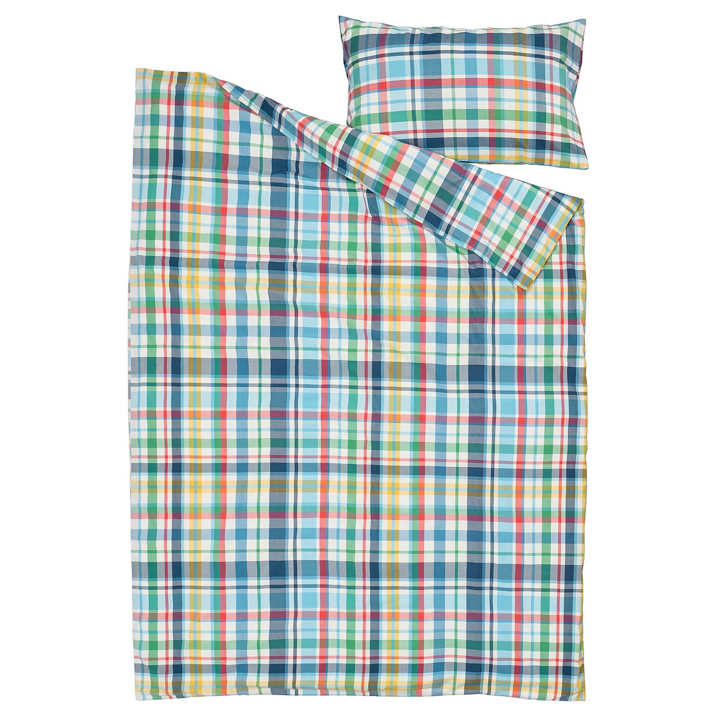 HÖSTGENTIANA duvet cover and pillowcase, multicolour/check, 150x200/50x80 cm