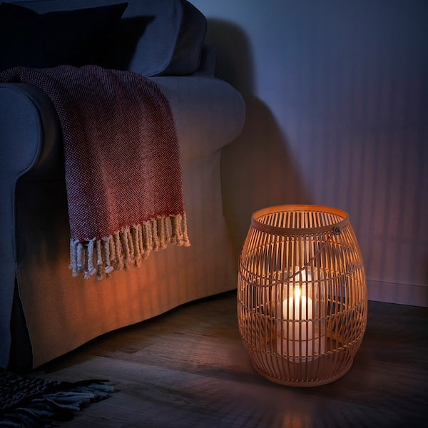 HÖVISK - Lantern for block candle, handmade bamboo, 36 cm