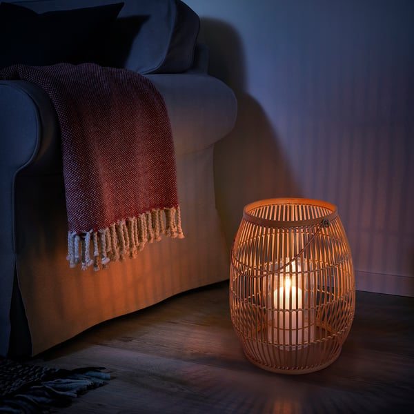 HÖVISK lantern for block candle, handmade bamboo, 36 cm