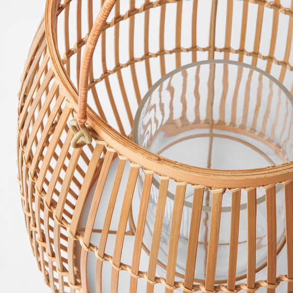 HÖVISK - HÖVISK Lantern for block candle, handmade bamboo, 29 cm