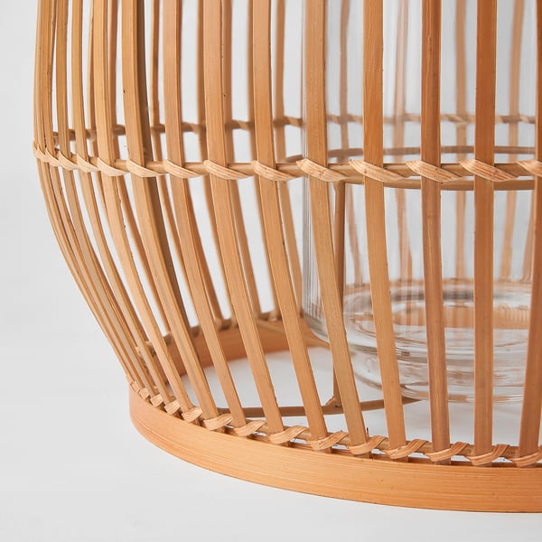HÖVISK lantern for block candle, handmade bamboo, 36 cm
