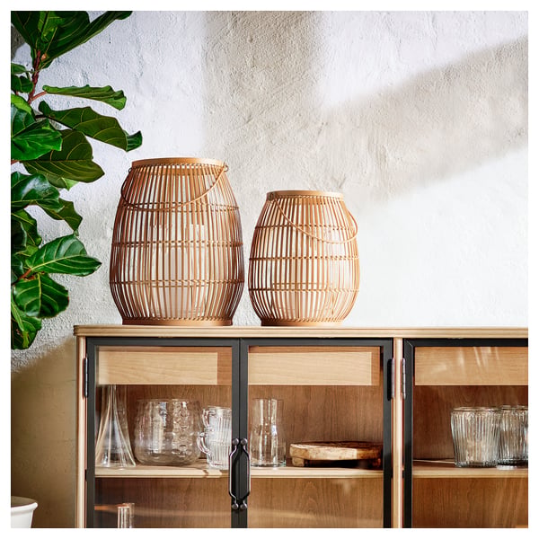 HÖVISK lantern for block candle, handmade bamboo, 29 cm