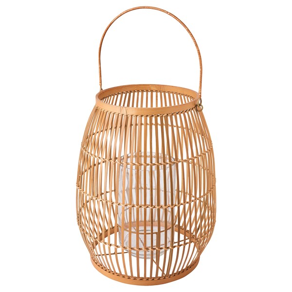 HÖVISK - Lantern for block candle, handmade bamboo, 29 cm