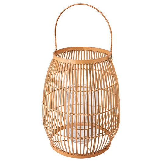 HÖVISK - Lantern for block candle, handmade bamboo, 29 cm