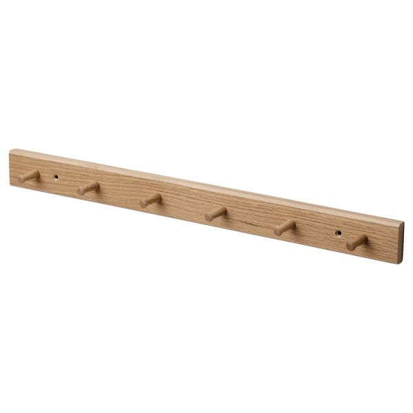 HÖVOLM rack with 6 knobs, oak, 57x5x5 cm