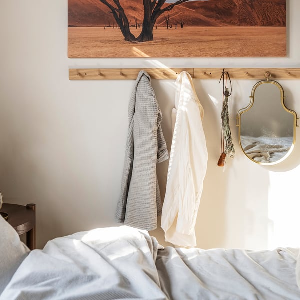 HÖVOLM rack with 6 knobs, oak, 57x5x5 cm