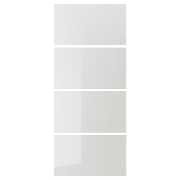 HOKKSUND - HOKKSUND 4 panels for sliding door frame, high-gloss light grey, 100x236 cm