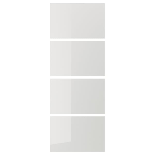 HOKKSUND - HOKKSUND 4 panels for sliding door frame, high-gloss light grey, 75x201 cm