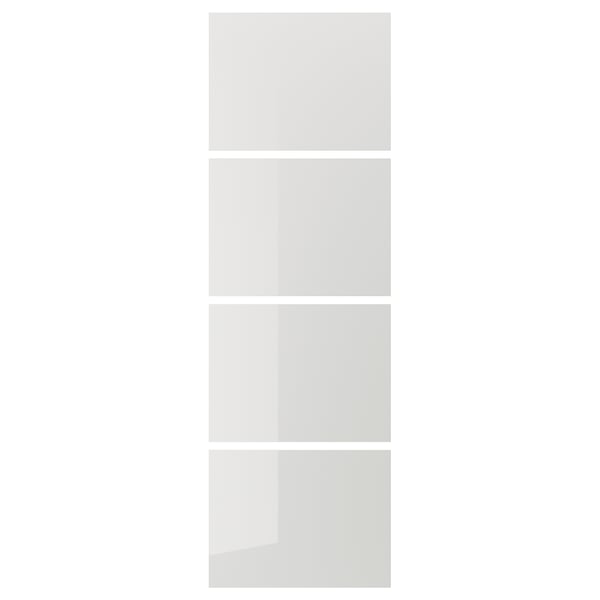 HOKKSUND - HOKKSUND 4 panels for sliding door frame, high-gloss light grey, 75x236 cm