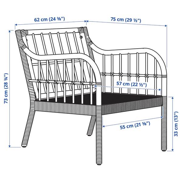 HOLMSTA armchair, handmade beige, 62x73x75 cm
