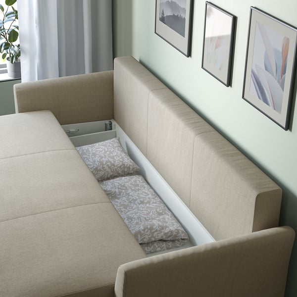 HOLMSUND 3-seat sofa bed, Borgunda beige, 231x96x99 cm