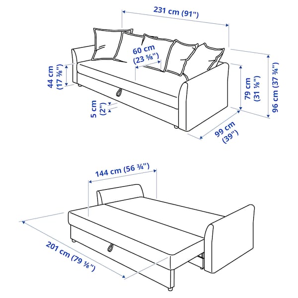 HOLMSUND - 3-seater sofa bed, Kilanda dove-grey