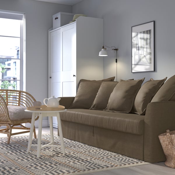 HOLMSUND 3-seat sofa bed, Kilanda grey-brown, 231x96x99 cm