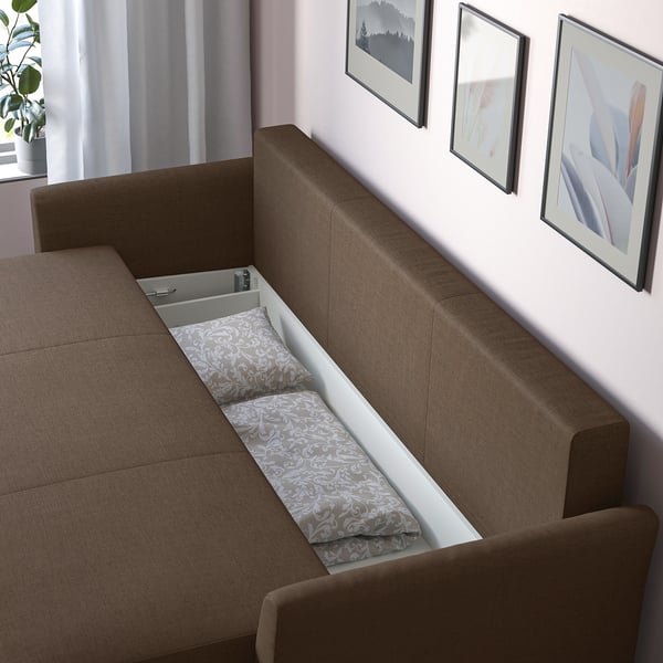HOLMSUND 3-seat sofa bed, Kilanda grey-brown, 231x96x99 cm