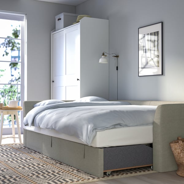 HOLMSUND corner sofa-bed, Borgunda beige, 230 cm