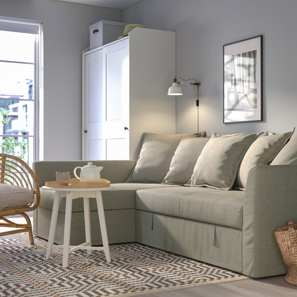 HOLMSUND corner sofa-bed, Borgunda beige, 230 cm