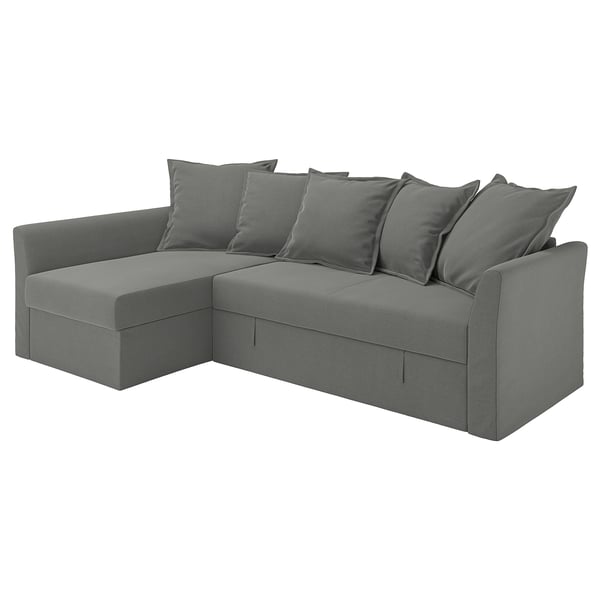 HOLMSUND - Corner sofa bed, Borgunda dark grey