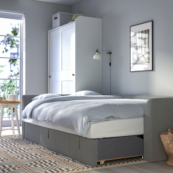 HOLMSUND corner sofa-bed, Borgunda dark grey, 230 cm