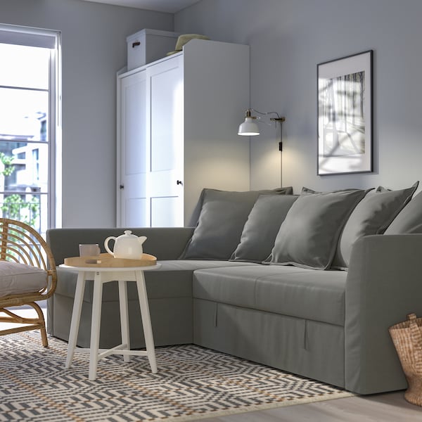 HOLMSUND - Corner sofa bed, Borgunda dark grey