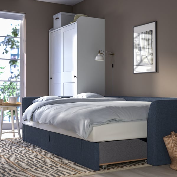 HOLMSUND corner sofa-bed, Kilanda dark blue, 230 cm