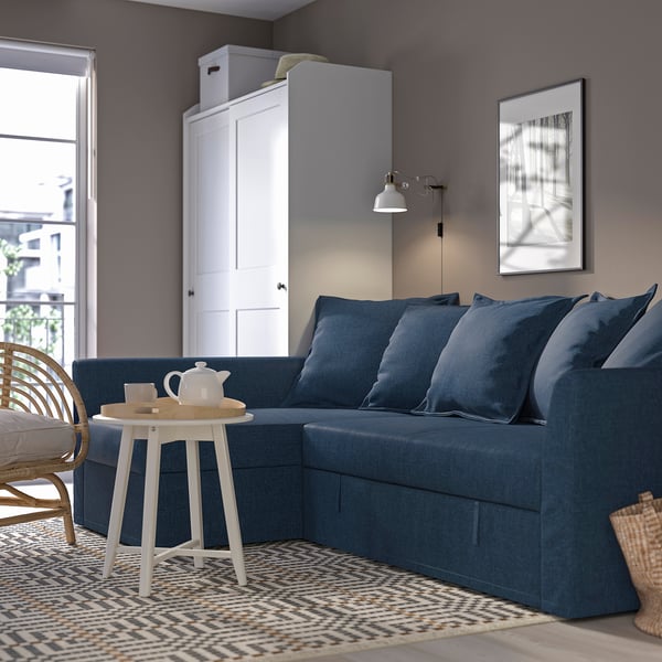 HOLMSUND corner sofa-bed, Kilanda dark blue, 230 cm