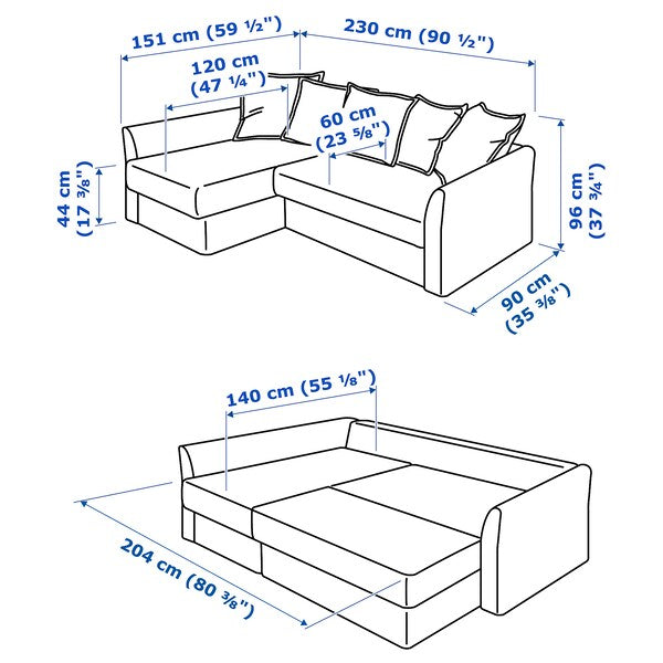 HOLMSUND - Corner sofa bed, Kilanda dove-grey