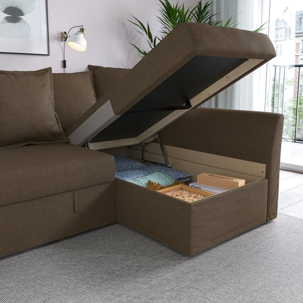 HOLMSUND corner sofa-bed, Kilanda grey-brown, 230 cm