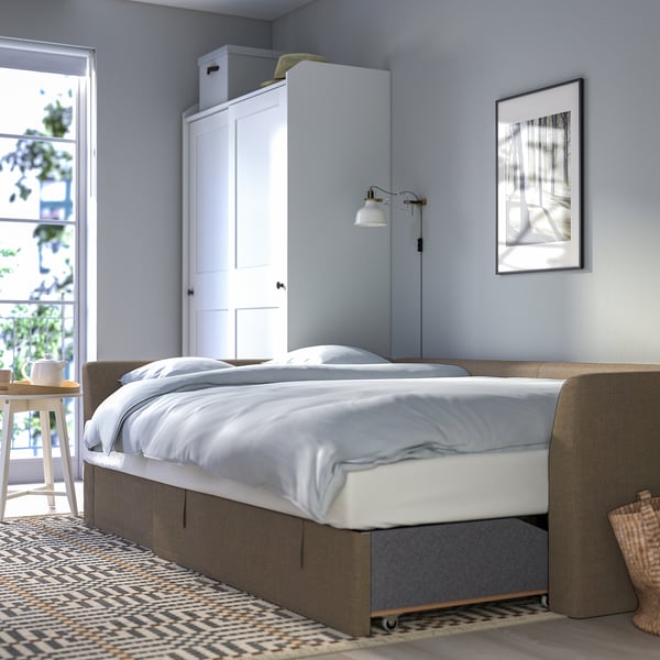 HOLMSUND - Corner sofa bed, Kilanda dove-grey