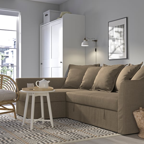 HOLMSUND - Corner sofa bed, Kilanda dove-grey